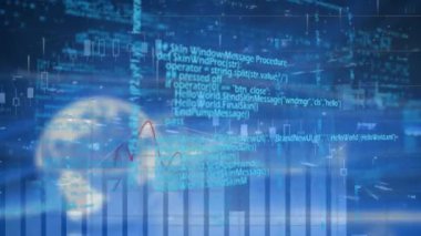 Mavi arkaplanda veri işleme animasyonu. küresel teknoloji, bağlantılar ve veri işleme kavramı dijital olarak oluşturulmuş video.