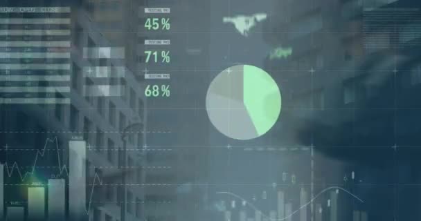 Animering Finansiella Data Bearbetning Över Affärsmän Promenader Global Verksamhet Ekonomi — Stockvideo