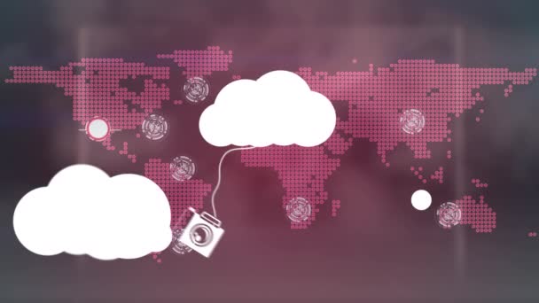 Animación Nubes Digitales Con Diversos Dispositivos Informáticos Mapa Del Mundo — Vídeos de Stock