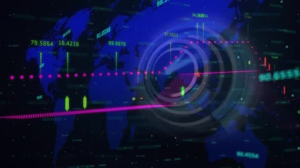 Borsa Verilerinin Animasyonu Hareket Eden Saat Dünya Haritası Küresel Dijital — Stok video