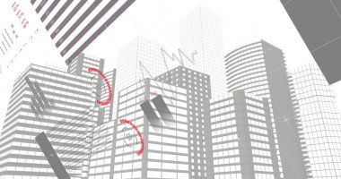 Şehir manzarası üzerinde finansal veri işleme resmi. küresel iş, finans, bağlantılar ve dijital arayüz konsepti dijital olarak oluşturulmuş görüntü.