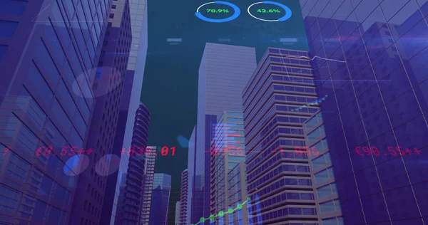 Beeld Van Financiële Gegevensverwerking Stadsgezicht Mondiaal Bedrijfs Financiële Connectie Digitaal — Stockfoto