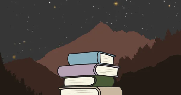 夜に山の上の本のアイコンのイメージ 世界の本の夜とお祝いのコンセプトデジタル生成されたイメージ — ストック写真