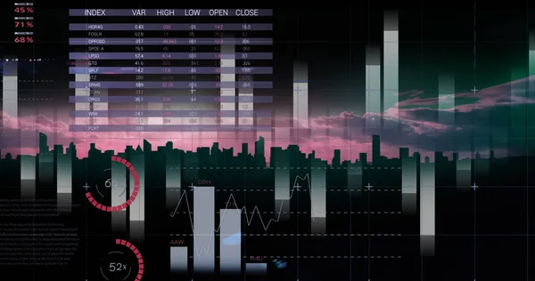 Şehir Manzarası Üzerinde Finansal Veri Işleme Resmi Küresel Finans Bağlantılar — Stok fotoğraf