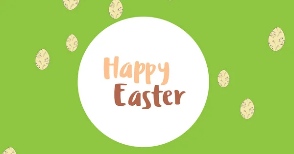 在绿色背景的复活节彩蛋上 图片上是快乐的东方文字 复活节和庆祝概念数码生成的图像 — 图库照片
