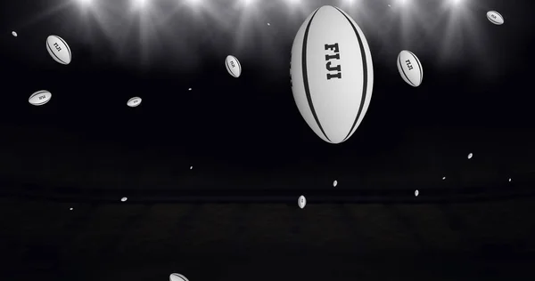 Image White Rugby Balls Fiji Text Stadium Sport Competition Concept — Stock Photo, Image