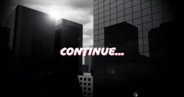 Animasyon şehir manzarası üzerinde siyah beyaz olarak devam ediyor. Video oyunları, bağlantılar ve dijital olarak oluşturulmuş eğlence konsepti.