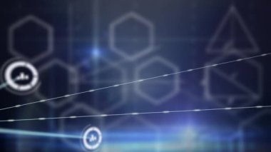 Siyah arkaplandaki şekillerin üzerindeki simgelerle bağlantı ağının canlandırılması. küresel bağlantılar ve veri işleme konsepti dijital olarak oluşturulmuş video.