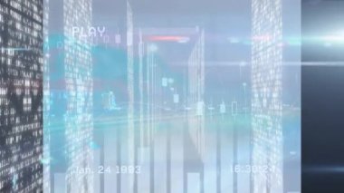 İkili kodlu sütunların üzerindeki parazitin animasyonu. küresel teknoloji, bağlantılar ve veri işleme kavramı dijital olarak oluşturulmuş video.