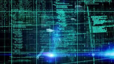Siyah zemin üzerinde veri işleme üzerinde ışık izlerinin animasyonu. küresel bağlantılar ve veri işleme konsepti dijital olarak oluşturulmuş video.