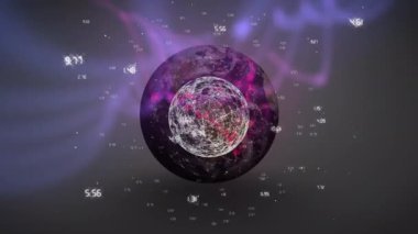 Dijital uzayda dönen küre ve sayıların animasyonu. küresel iş, dijital arayüz ve teknoloji konsepti dijital olarak oluşturulmuş video.