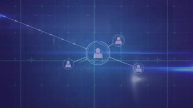 Mavi arkaplan üzerindeki bağlantı ağının animasyonu. küresel teknoloji, bağlantılar ve veri işleme kavramı dijital olarak oluşturulmuş video.