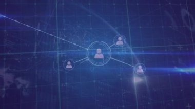 Mavi arkaplan üzerinde bağlantı ağı ve veri işleme ağının animasyonu. küresel teknoloji, bağlantılar ve veri işleme kavramı dijital olarak oluşturulmuş video.