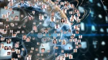 Dünya üzerinde dönen erkek ve kadın iş adamlarının animasyonları. küresel iş, bağlantılar ağı ve teknoloji konsepti dijital olarak oluşturulmuş video.