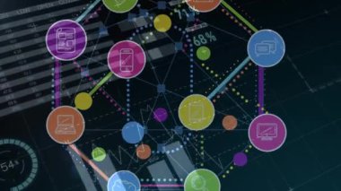 Simgeler ve finansal veri işleme ile bağlantı ağının animasyonu. küresel iş, finans ve ağ konsepti dijital olarak oluşturulmuş video.