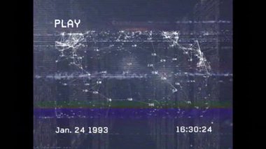 Sunucu odasındaki şekillerin ve parazitlerin animasyonu. küresel teknoloji, bağlantılar ve dijital arayüz konsepti dijital olarak oluşturulmuş video.