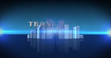 Dijital modern şehirde teşekkürün animasyonu. Video oyunları, bağlantılar ve dijital olarak oluşturulmuş eğlence konsepti.