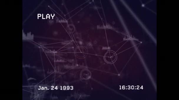 Animación Interferencia Través Red Conexiones Fondo Negro Conexiones Globales Concepto — Vídeo de stock