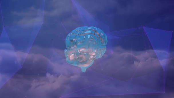 Animación Formas Cerebro Sobre Nubes Negocio Global Finanzas Interfaz Digital — Vídeo de stock