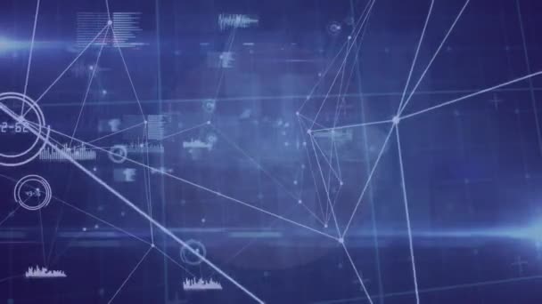 Animation Des Netzwerks Von Verbindungen Und Der Datenverarbeitung Auf Blauem — Stockvideo