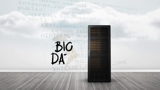 Animering Server Med Big Data Text Och Databehandling Över Moln — Stockvideo