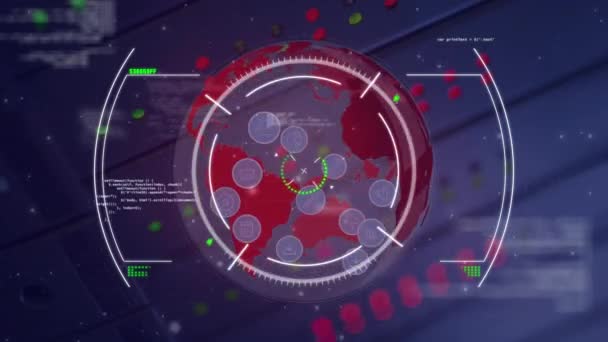 Animación Del Escaneo Alcance Procesamiento Datos Todo Mundo Con Red — Vídeos de Stock