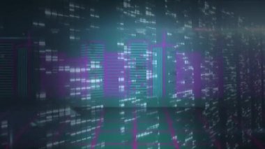 Dijital metaverse şehrin üzerindeki ışıkların animasyonu. küresel bilgisayarlar, veri işleme, dijital arayüz ve teknoloji konsepti dijital olarak oluşturulmuş video.