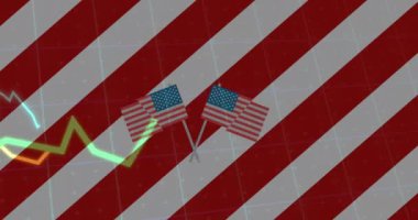 Amerikan bayraklarının istatistik ve çizgi işlemleri ile animasyonu. Amerikan vatanseverliği, bağımsızlık ve iş konsepti dijital olarak üretilen video.