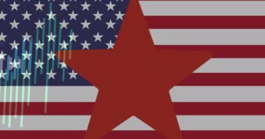 Amerikan bayrağının animasyonu ve istatistik işlemeli yıldız. Amerikan vatanseverliği, bağımsızlık ve iş konsepti dijital olarak üretilen video.