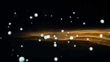 Siyah arkaplanda sarı simli mavi noktaların animasyonu. renk ve hareket kavramı dijital olarak oluşturulmuş video.