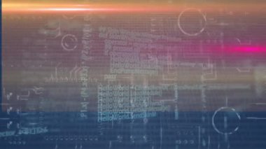 Parlayan bilgisayar devre kartının üzerinde veri işleme animasyonu. hesaplama, dijital arayüz ve veri işleme kavramı dijital olarak oluşturuldu.