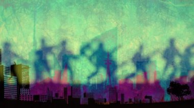 Yeşil arka plandaki askerlerin gölgelerinin canlandırılması. savaş ve çatışma konsepti dijital olarak oluşturulmuş video.