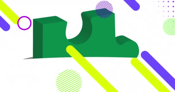 Animation Von Verschiedenen Formen Und Grünem Puzzle Auf Weißem Hintergrund — Stockvideo