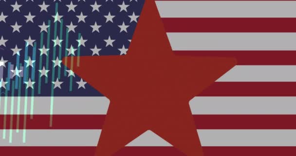 Animação Bandeira Americana Estrela Com Processamento Estatísticas Patriotismo Americano Independência — Vídeo de Stock