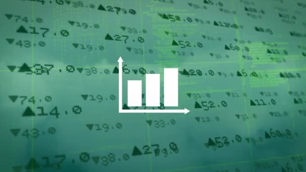 Animação Gráfico Branco Sobre Fundo Verde Com Dados Financeiros Conceito — Vídeo de Stock