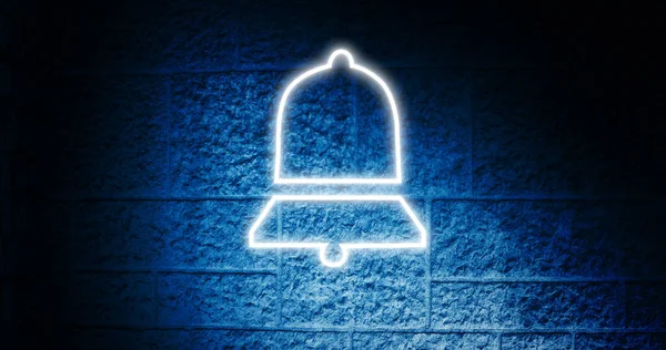 Image Glowing Neon Bell Icon Brick Wall Social Media Communication — Stock Photo, Image