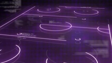 Mor neon buz hokeyi pistinin ve veri işlemenin animasyonu. spor ve veri işleme kavramı dijital olarak oluşturulmuş video.