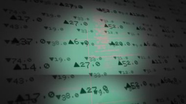 Para ve finansal veriler yerine kırmızı noktaların animasyonu. global bilgisayarlar, finans, dijital arayüz ve teknoloji konsepti dijital olarak oluşturulmuş video.