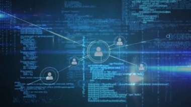 Dijital uzayda kullanıcı simgeleri ve veri işleme ağının animasyonu. küresel bağlantılar, teknoloji ve dijital arayüz konsepti dijital olarak oluşturulmuş video.