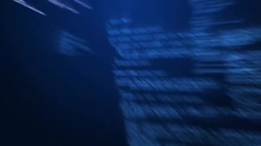 Mavi arkaplanda veri işleme animasyonu. Dijital arayüz ve veri işleme kavramı dijital olarak oluşturuldu.