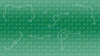 Dönen moleküllerle yeşil arkaplan üzerinde geometrik şekillerin animasyonu. küresel teknoloji, bilim ve dijital arayüz kavramı dijital olarak oluşturulmuş video.
