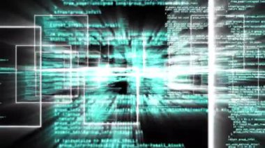 Ekranlarda veri işleme animasyonu. Dijital arayüz ve veri işleme kavramı dijital olarak oluşturuldu.