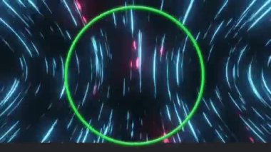 Dairelerin animasyonu, siyah arka planda hızla hareket eden mavi ve pembe ışıklar. renk ve hareket kavramı dijital olarak oluşturulmuş video.