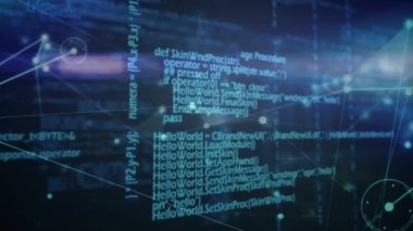 Bağlantılar ağının animasyonu ve dijital uzayda çeşitli veri işleme. küresel bağlantılar, teknoloji ve dijital arayüz konsepti dijital olarak oluşturulmuş video.