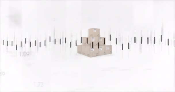 Анимация Обработки Статистики Картонным Коробкам Белом Фоне Глобальное Судоходство Бизнес — стоковое видео