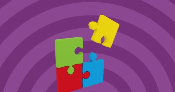 Animazione Puzzle Sfondo Cerchio Viola Giornata Nazionale Del Puzzle Concetto — Video Stock