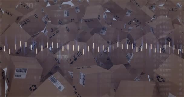 Animace Zpracování Statistik Přes Kartonové Krabice Pozadí Globální Koncepce Přepravy — Stock video