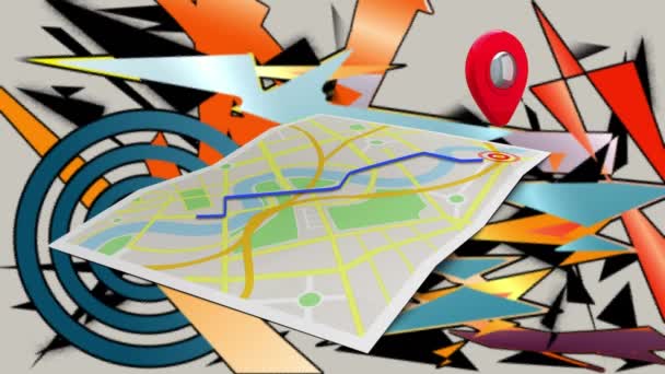 Animação Mapa Com Marcas Posição Sobre Diversas Formas Geométricas Viagem — Vídeo de Stock