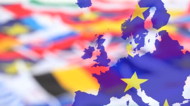 Animazione Della Bandiera Dell Unione Europea Sulla Mappa Dell Europa — Video Stock