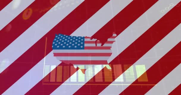 Анимация Американского Флага Обработкой Статистики Американский Патриотизм Независимость Бизнес Концепция — стоковое видео